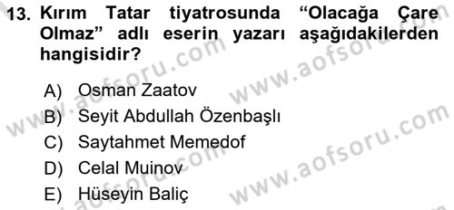 Çağdaş Türk Edebiyatları 1 Dersi 2022 - 2023 Yılı (Final) Dönem Sonu Sınav Soruları 13. Soru