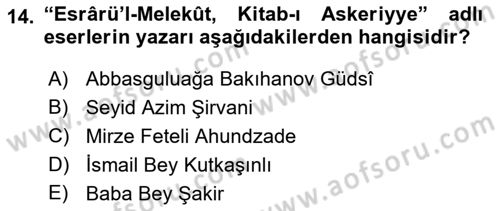 Çağdaş Türk Edebiyatları 1 Dersi 2022 - 2023 Yılı (Final) Dönem Sonu Sınav Soruları 14. Soru