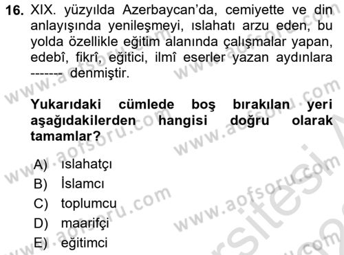 Çağdaş Türk Edebiyatları 1 Dersi 2022 - 2023 Yılı (Final) Dönem Sonu Sınav Soruları 16. Soru