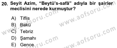 Çağdaş Türk Edebiyatları 1 Dersi 2022 - 2023 Yılı (Final) Dönem Sonu Sınav Soruları 20. Soru