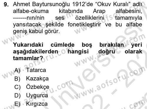 Çağdaş Türk Edebiyatları 1 Dersi 2022 - 2023 Yılı (Final) Dönem Sonu Sınav Soruları 9. Soru