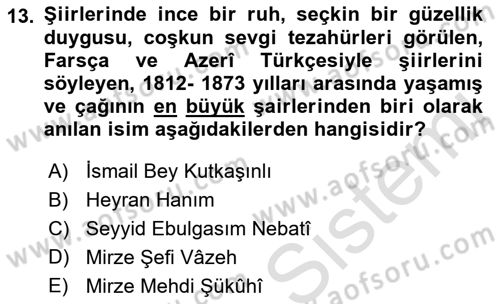 Çağdaş Türk Edebiyatları 1 Dersi 2022 - 2023 Yılı Yaz Okulu Sınav Soruları 13. Soru