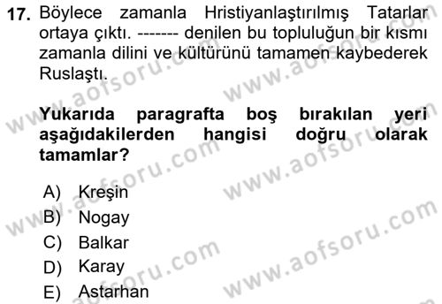 Çağdaş Türk Edebiyatları 1 Dersi 2022 - 2023 Yılı Yaz Okulu Sınav Soruları 17. Soru