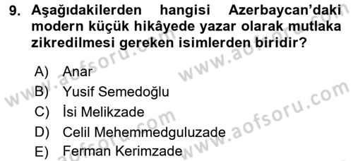 Çağdaş Türk Edebiyatları 1 Dersi 2022 - 2023 Yılı Yaz Okulu Sınav Soruları 9. Soru