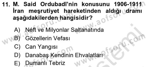 Çağdaş Türk Edebiyatları 1 Dersi 2023 - 2024 Yılı (Vize) Ara Sınav Soruları 11. Soru