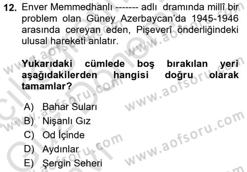 Çağdaş Türk Edebiyatları 1 Dersi Ara Sınavı Deneme Sınav Soruları 12. Soru