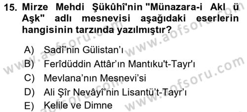 Çağdaş Türk Edebiyatları 1 Dersi Ara Sınavı Deneme Sınav Soruları 15. Soru
