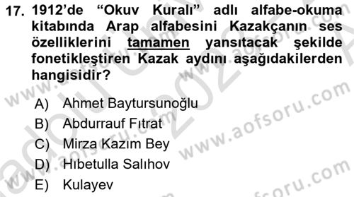 Çağdaş Türk Edebiyatları 1 Dersi Ara Sınavı Deneme Sınav Soruları 17. Soru