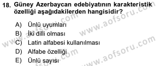 Çağdaş Türk Edebiyatları 1 Dersi Ara Sınavı Deneme Sınav Soruları 18. Soru
