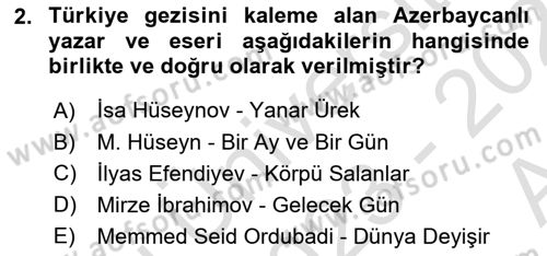 Çağdaş Türk Edebiyatları 1 Dersi 2023 - 2024 Yılı (Vize) Ara Sınav Soruları 2. Soru