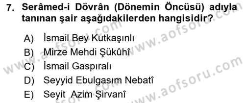 Çağdaş Türk Edebiyatları 1 Dersi Ara Sınavı Deneme Sınav Soruları 7. Soru