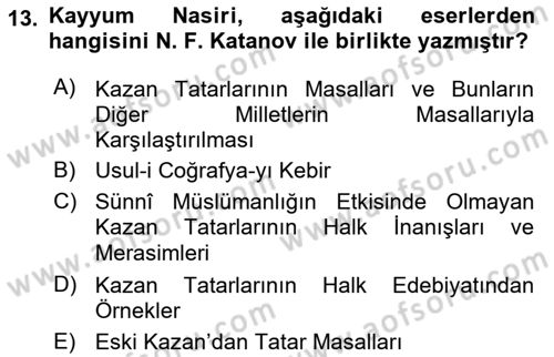 Çağdaş Türk Edebiyatları 1 Dersi 2023 - 2024 Yılı (Final) Dönem Sonu Sınav Soruları 13. Soru