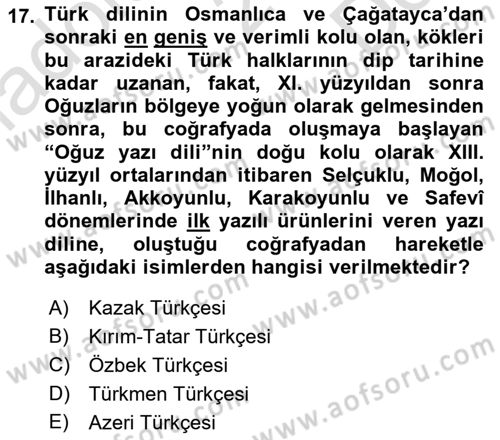 Çağdaş Türk Edebiyatları 1 Dersi 2023 - 2024 Yılı (Final) Dönem Sonu Sınav Soruları 17. Soru