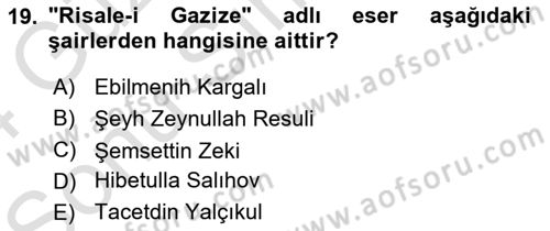 Çağdaş Türk Edebiyatları 1 Dersi 2023 - 2024 Yılı (Final) Dönem Sonu Sınav Soruları 19. Soru