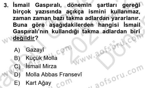 Çağdaş Türk Edebiyatları 1 Dersi 2023 - 2024 Yılı (Final) Dönem Sonu Sınav Soruları 3. Soru