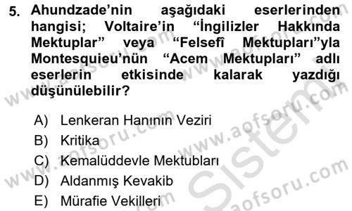 Çağdaş Türk Edebiyatları 1 Dersi 2023 - 2024 Yılı (Final) Dönem Sonu Sınav Soruları 5. Soru