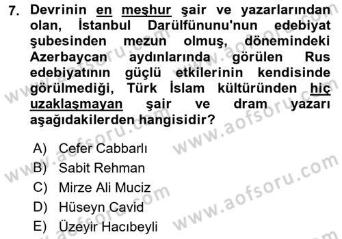 Çağdaş Türk Edebiyatları 1 Dersi 2023 - 2024 Yılı (Final) Dönem Sonu Sınav Soruları 7. Soru