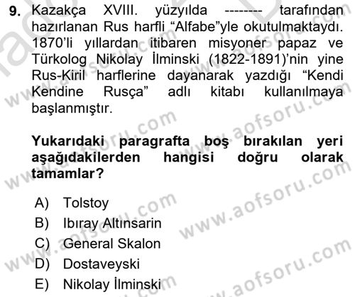 Çağdaş Türk Edebiyatları 1 Dersi 2023 - 2024 Yılı (Final) Dönem Sonu Sınav Soruları 9. Soru
