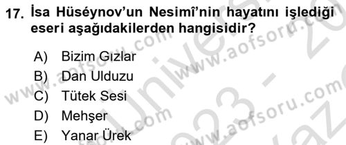 Çağdaş Türk Edebiyatları 1 Dersi 2023 - 2024 Yılı Yaz Okulu Sınav Soruları 17. Soru
