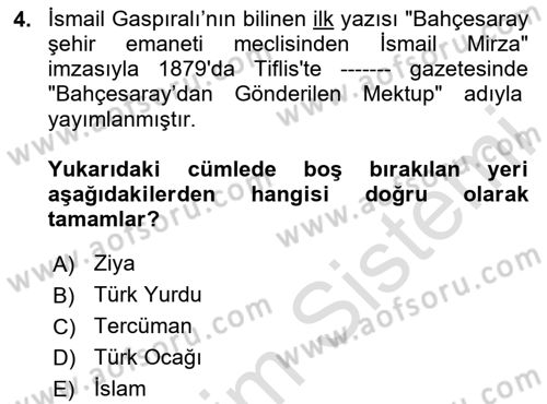 Çağdaş Türk Edebiyatları 1 Dersi 2023 - 2024 Yılı Yaz Okulu Sınav Soruları 4. Soru