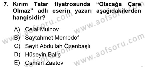 Çağdaş Türk Edebiyatları 1 Dersi 2023 - 2024 Yılı Yaz Okulu Sınav Soruları 7. Soru