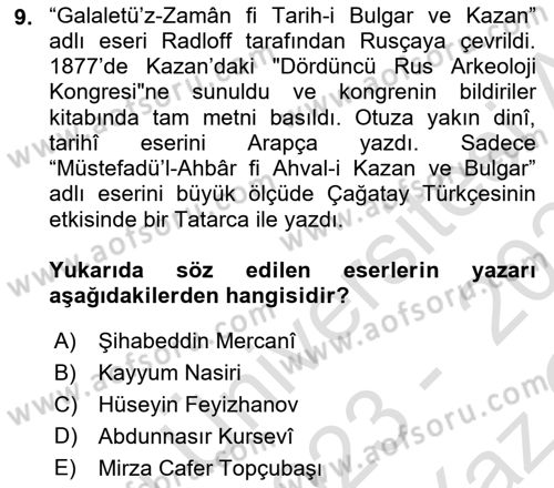 Çağdaş Türk Edebiyatları 1 Dersi 2023 - 2024 Yılı Yaz Okulu Sınav Soruları 9. Soru