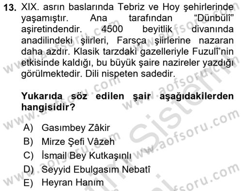 Çağdaş Türk Edebiyatları 1 Dersi 2024 - 2025 Yılı (Vize) Ara Sınav Soruları 13. Soru