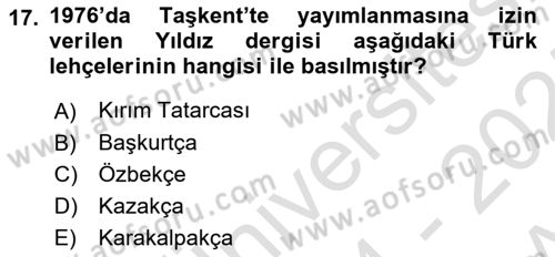 Çağdaş Türk Edebiyatları 1 Dersi Ara Sınavı Deneme Sınav Soruları 17. Soru