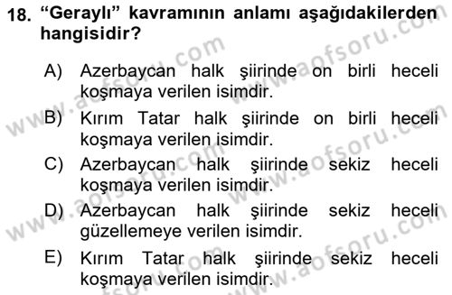 Çağdaş Türk Edebiyatları 1 Dersi Ara Sınavı Deneme Sınav Soruları 18. Soru