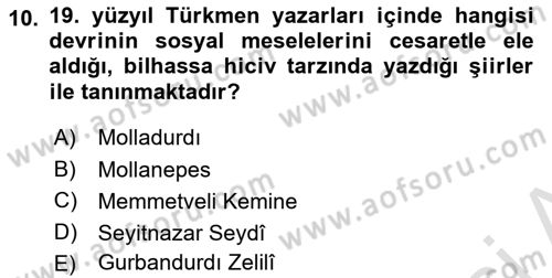 Çağdaş Türk Edebiyatları 1 Dersi 2024 - 2025 Yılı (Final) Dönem Sonu Sınav Soruları 10. Soru