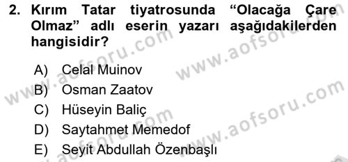 Çağdaş Türk Edebiyatları 1 Dersi 2024 - 2025 Yılı (Final) Dönem Sonu Sınav Soruları 2. Soru