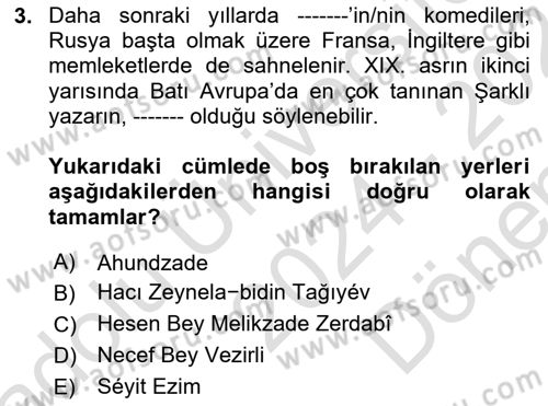 Çağdaş Türk Edebiyatları 1 Dersi 2024 - 2025 Yılı (Final) Dönem Sonu Sınav Soruları 3. Soru