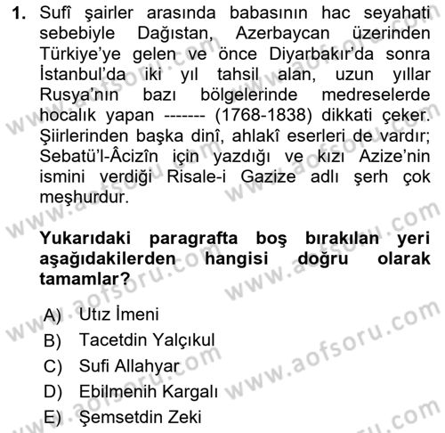 Çağdaş Türk Edebiyatları 1 Dersi 2024 - 2025 Yılı Yaz Okulu Sınav Soruları 1. Soru