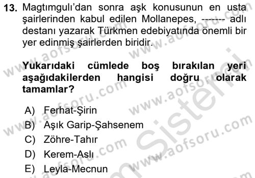 Çağdaş Türk Edebiyatları 1 Dersi 2024 - 2025 Yılı Yaz Okulu Sınav Soruları 13. Soru