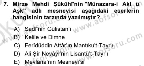 Çağdaş Türk Edebiyatları 1 Dersi 2024 - 2025 Yılı Yaz Okulu Sınav Soruları 7. Soru