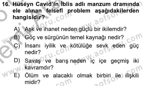 Çağdaş Türk Edebiyatları 1 Dersi 2025 - 2026 Yılı (Vize) Ara Sınav Soruları 16. Soru