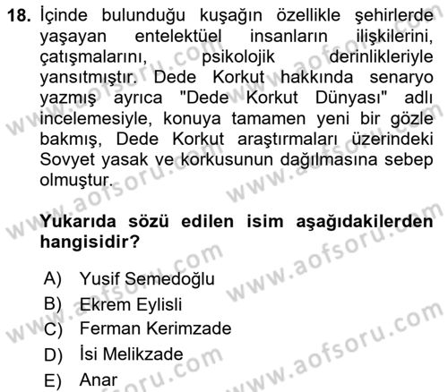 Çağdaş Türk Edebiyatları 1 Dersi 2025 - 2026 Yılı (Vize) Ara Sınav Soruları 18. Soru