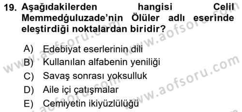 Çağdaş Türk Edebiyatları 1 Dersi 2025 - 2026 Yılı (Vize) Ara Sınav Soruları 19. Soru
