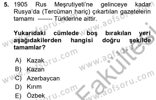 Çağdaş Türk Edebiyatları 1 Dersi 2025 - 2026 Yılı (Vize) Ara Sınav Soruları 5. Soru