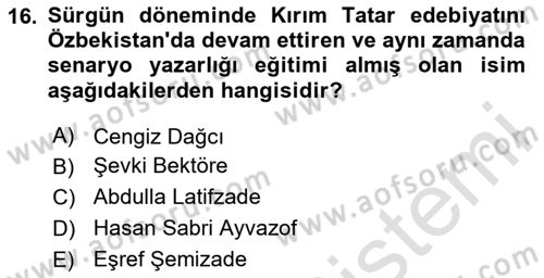 Çağdaş Türk Edebiyatları 1 Dersi 2025 - 2026 Yılı (Final) Dönem Sonu Sınav Soruları 16. Soru