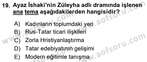 Çağdaş Türk Edebiyatları 1 Dersi 2025 - 2026 Yılı (Final) Dönem Sonu Sınav Soruları 19. Soru