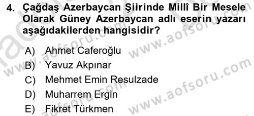 Çağdaş Türk Edebiyatları 1 Dersi 2025 - 2026 Yılı (Final) Dönem Sonu Sınav Soruları 4. Soru