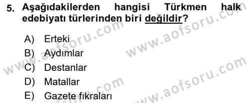 Çağdaş Türk Edebiyatları 1 Dersi 2025 - 2026 Yılı (Final) Dönem Sonu Sınav Soruları 5. Soru