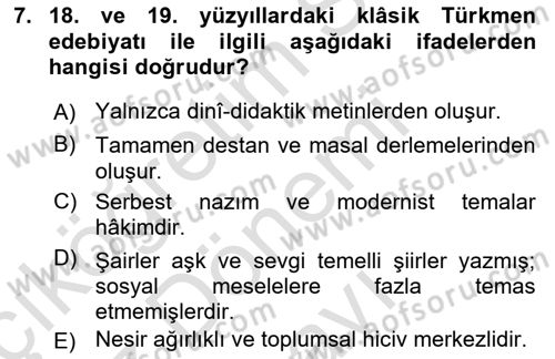 Çağdaş Türk Edebiyatları 1 Dersi 2025 - 2026 Yılı (Final) Dönem Sonu Sınav Soruları 7. Soru