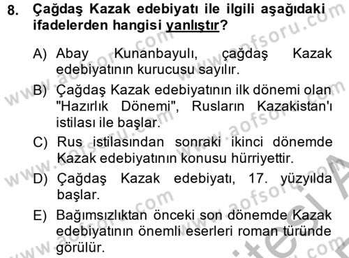 Çağdaş Türk Edebiyatları 2 Dersi 2013 - 2014 Yılı (Vize) Ara Sınav Soruları 8. Soru