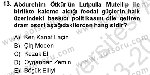 Çağdaş Türk Edebiyatları 2 Dersi 2013 - 2014 Yılı Tek Ders Sınav Soruları 13. Soru