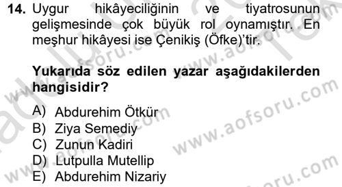 Çağdaş Türk Edebiyatları 2 Dersi 2013 - 2014 Yılı Tek Ders Sınav Soruları 14. Soru