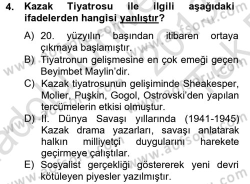 Çağdaş Türk Edebiyatları 2 Dersi 2013 - 2014 Yılı Tek Ders Sınav Soruları 4. Soru