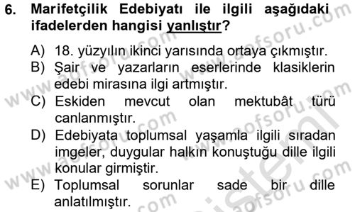 Çağdaş Türk Edebiyatları 2 Dersi 2013 - 2014 Yılı Tek Ders Sınav Soruları 6. Soru