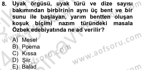 Çağdaş Türk Edebiyatları 2 Dersi 2013 - 2014 Yılı Tek Ders Sınav Soruları 8. Soru